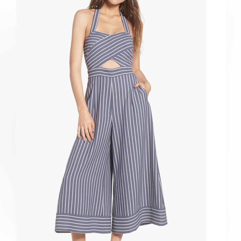 Leith Striped Convertible Halter Jumpsuit